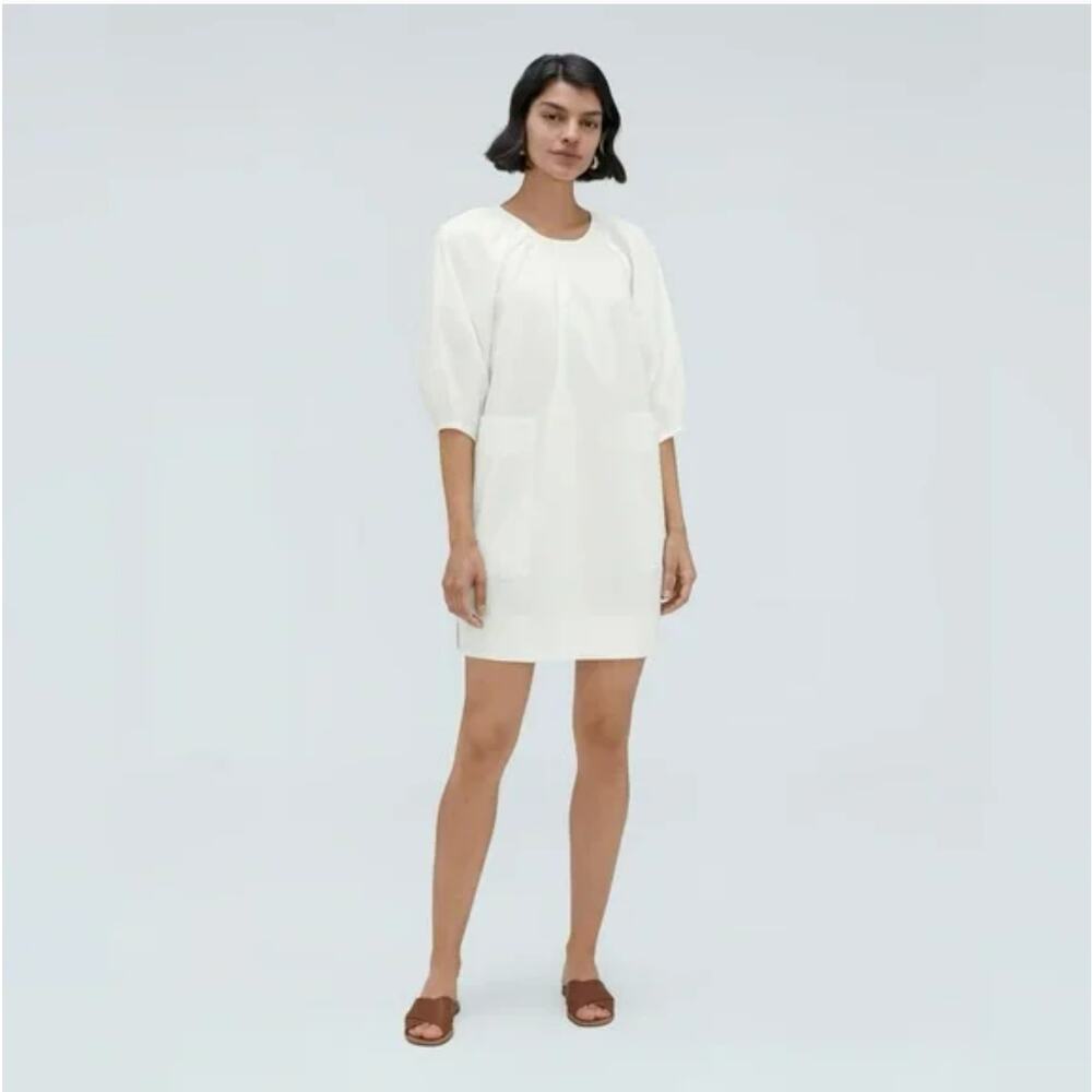 Everlane White Seersucker Puff Sleeve Mini Dress XS